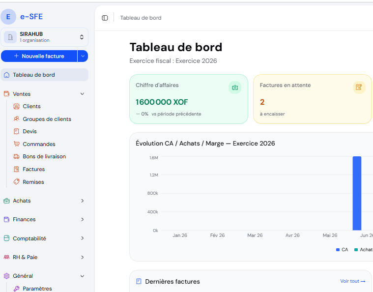 Tableau de bord e-SFE